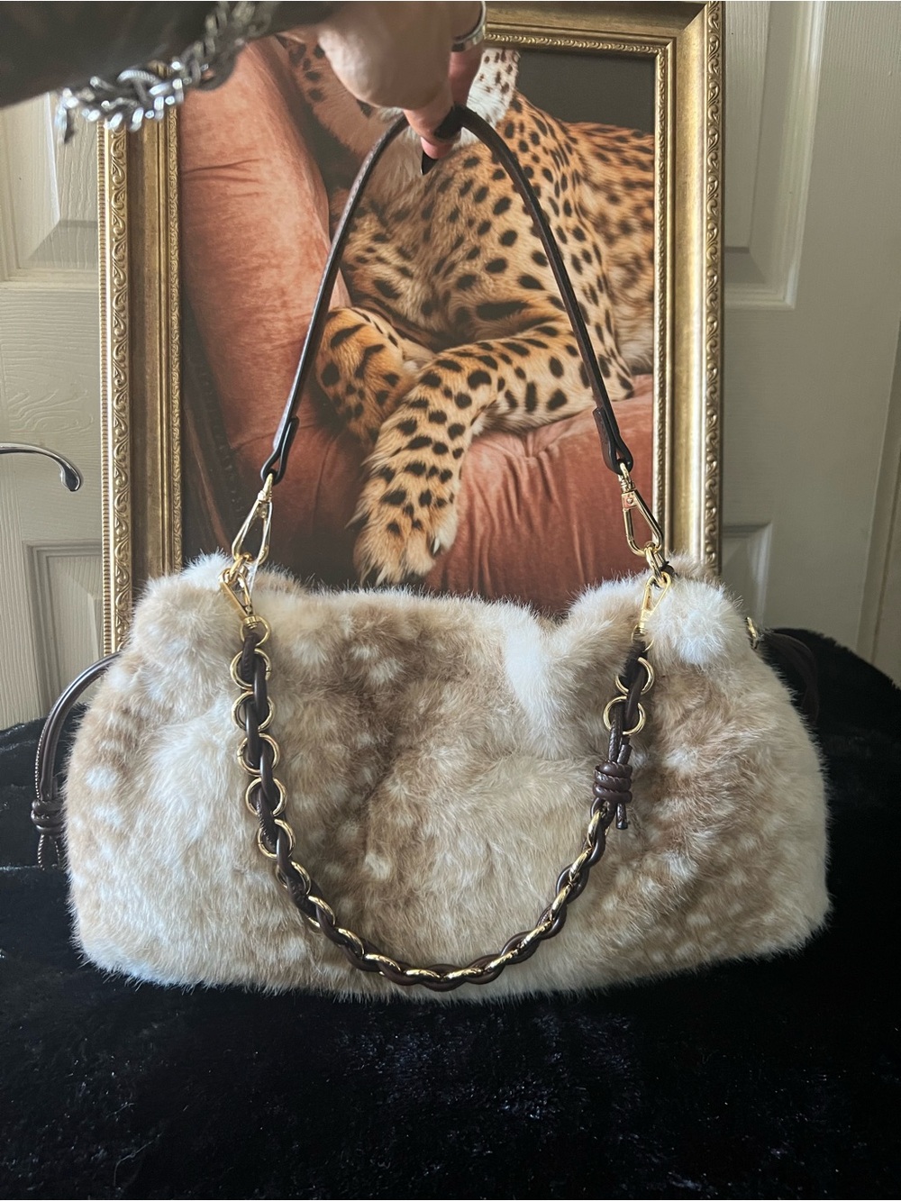 BCBG Generation Lite Fawn faux fur shoulder bag -NWT